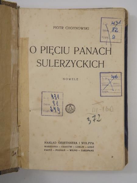 Choynowski Piotr - O pięciu Panach Sulerzyckich, 1928 r.