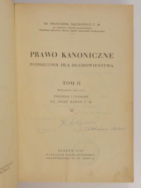 Prawo kanoniczne, t.II, 1933 r.