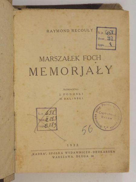 Marszałek Foch: Memorjały, 1932