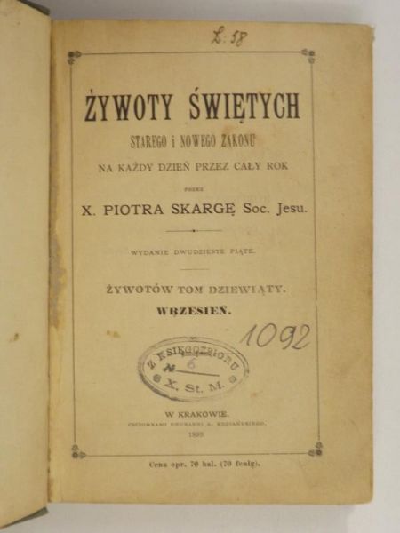 Żywoty Świętych Starego i Nowego Zakonu, Tom IX, 1899 r.