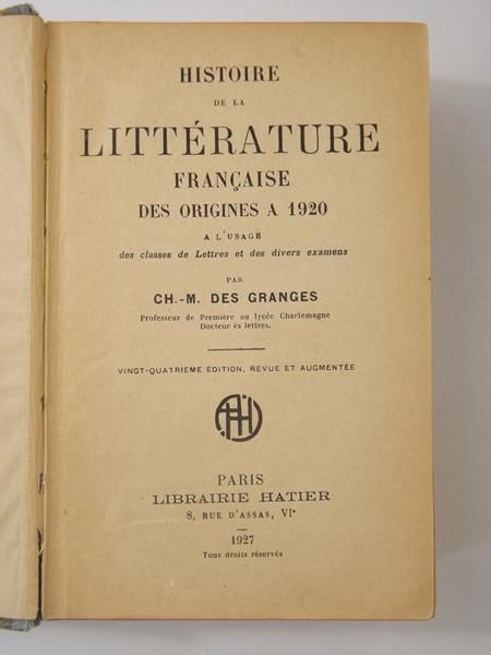 Histoire de la Littérature française, 1927 r.