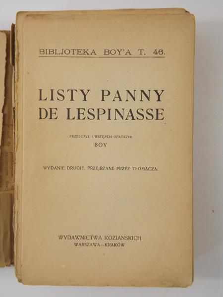 Boy-Żeleński Tadeusz (przeł.) - Listy panny de Lespinasse, ok. 1920 r.