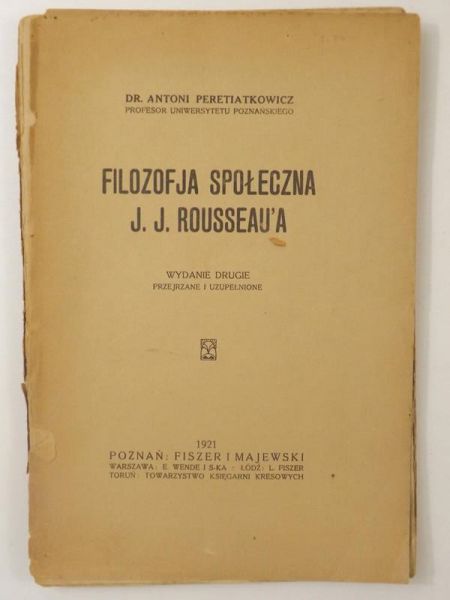 Filozofja społeczna J. J. Rousseau, 1921 r.