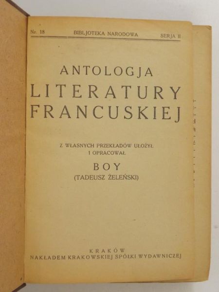 Boy-Żeleński Tadeusz - Antologja literatury francuskiej, 1922 r.