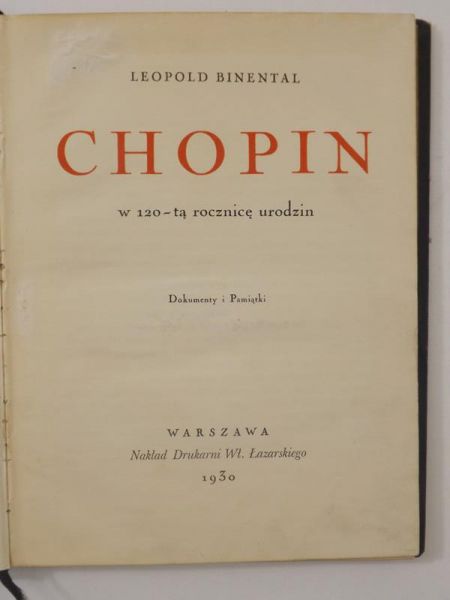 Binental Leopold - Chopin. Dokumenty i pamiątki, 1930