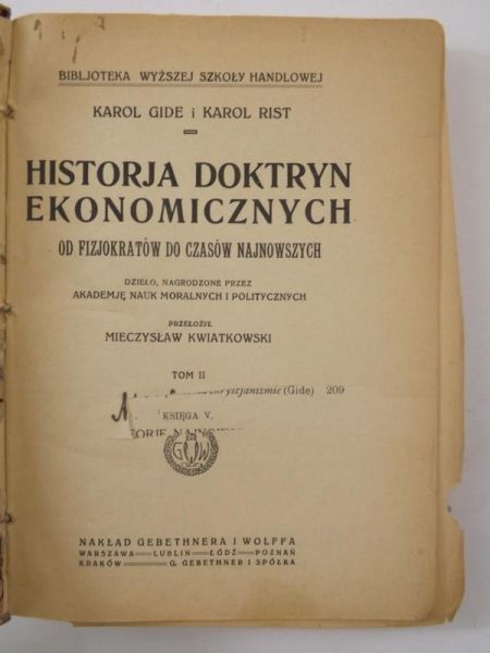 Gide ,   - Historja doktryn ekonomicznych, Tom II 1920 r.