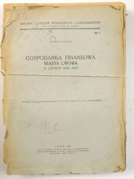 Gospodarka finansowa miasta Lwowa w latach 1624-1635, 1930 r.