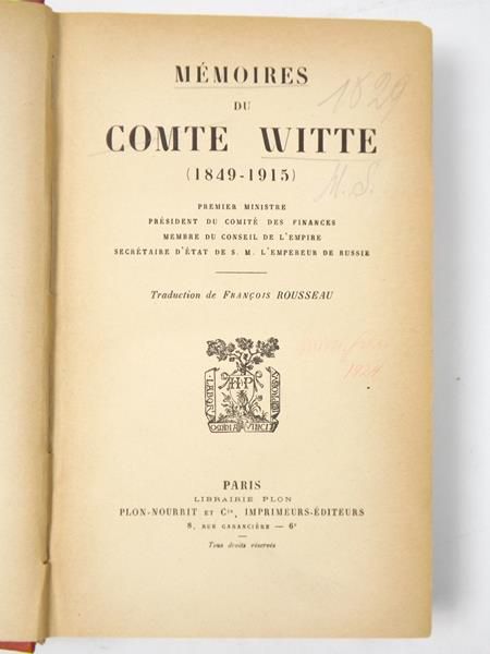 Memoires du Comte Witte, 1921 r.