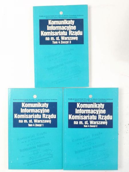 Chudzik Wanda (red.) - Komunikaty Informacyjne Komisariatu Rządu na m. st. Warszawę, zestaw 3 książek, tom 4