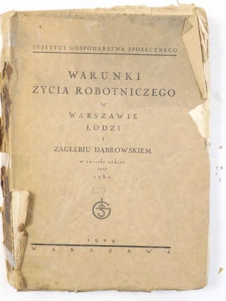 Warunki życia robotniczego w Warszawie Łodzi i Zagłębiu Dąbrowskiem, 1929 r.