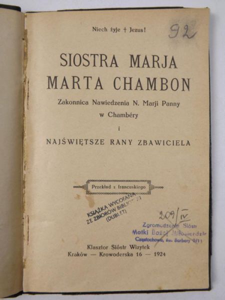 Siostra Marja Marta Chambon, 1924 r.