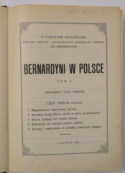 Bernardyni w Polsce, Tom II, 1933 r.