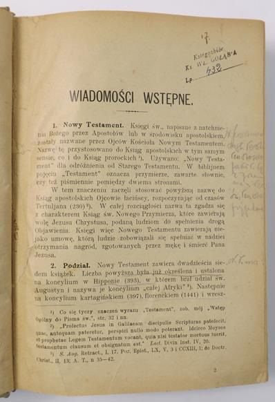 Wstęp szczegółowy do Ksiąg świętych Nowego Testamentu, 1916 r.