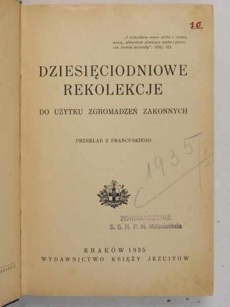 Dziesięciodniowe rekolekcje, 1935 r.