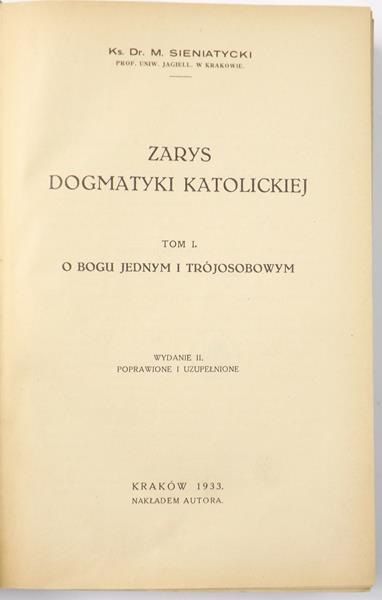 Zarys dogmatyki katolickiej Tom I, 1933 r.