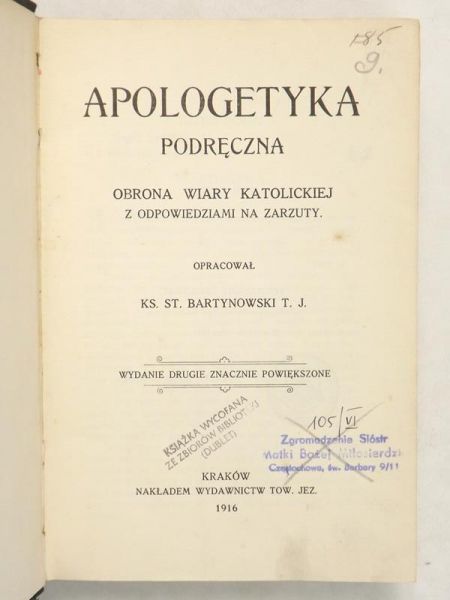 Bartynowski St. - Apologetyka podręczna, 1916 r.