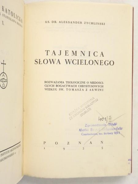 Tajemnica słowa wcielonego, 1935