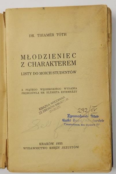 Tóth Tihamer - Młodzieniec z charakterem, 1933 r.