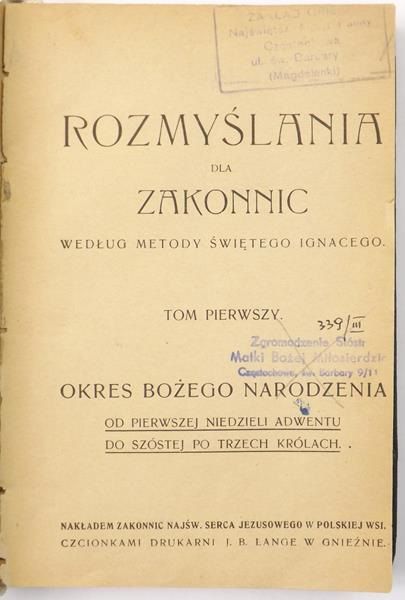 Rozmyślania dla zakonnic, Tom I, 1926 r.