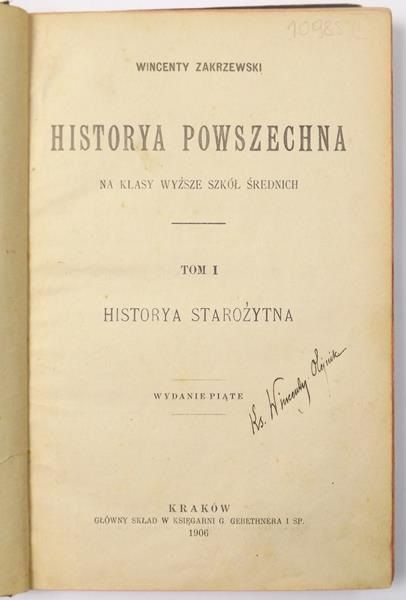 Historya Powszechna, tom I: Historya starożytna, 1906 r.
