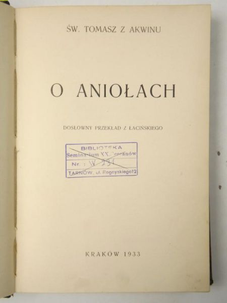 O aniołach, 1933 r.