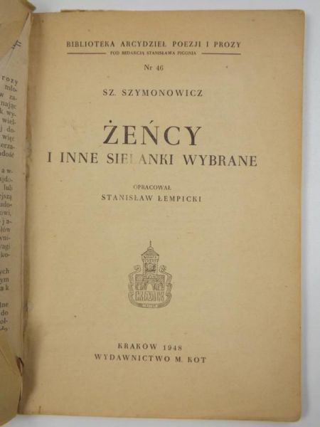Szymonowic Szymon - Żeńcy i inne sielanki wybrane, 1948