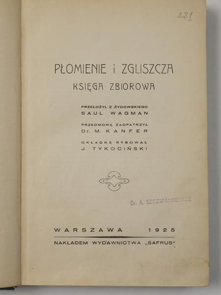 Płomienie i zgliszcza. Księga zbiorowa, 1925 r.