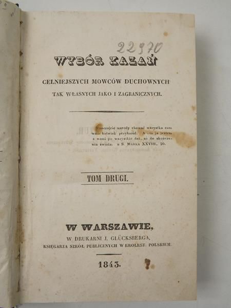 Wybór kazań celniejszych mówców duchownych, 1843 r.