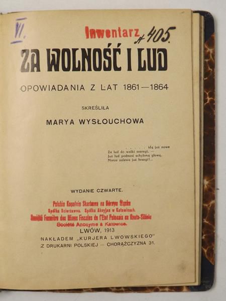 Za wolność i lud, 1913