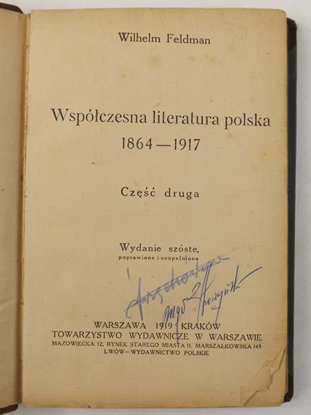 Współczesna literatura polska 1864-1917, cz. II, 1919