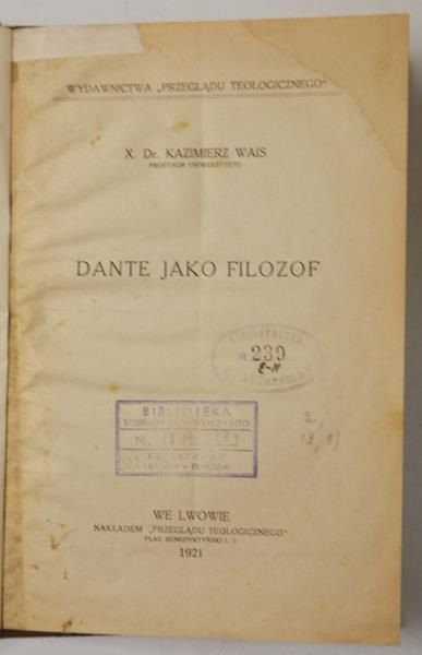 Dante jako filozof, 1921 r.