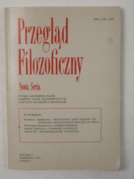 Dybel Paweł (red.) - Przegląd filozoficzny. Nowa Seria. Rocznik I, Nr.4
