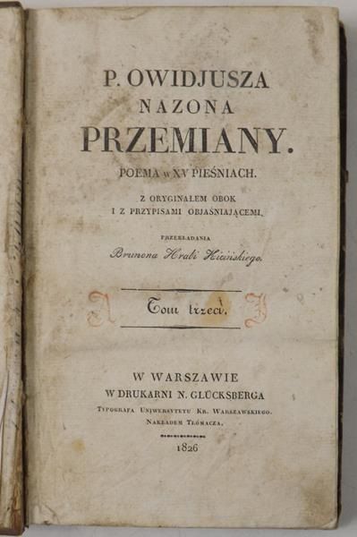 Przemiany. Poema w XV pieśniach,Tom III,  1826 r.