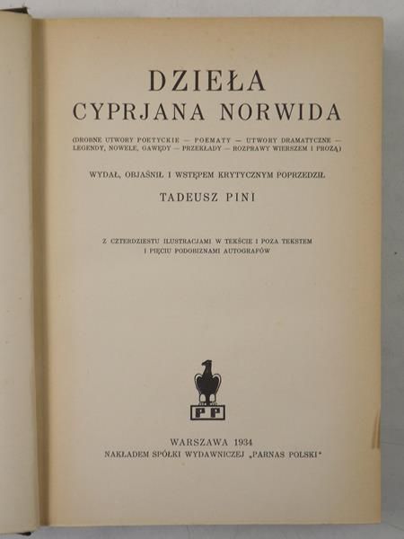 Dzieła Cyprjana Norwida, 1934 r.