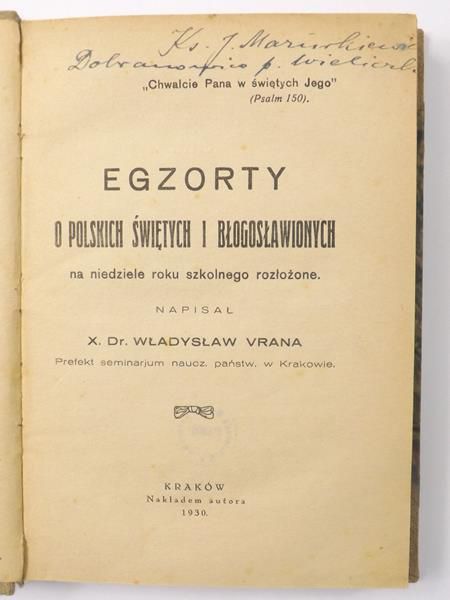 Egzorty o polskich świętych i błogosławionych na niedziele roku szkolnego rozłożone, 1930 r.