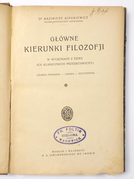 Ajdukiewicz Kazimierz - Główne kierunki filozofii, 1923 rok