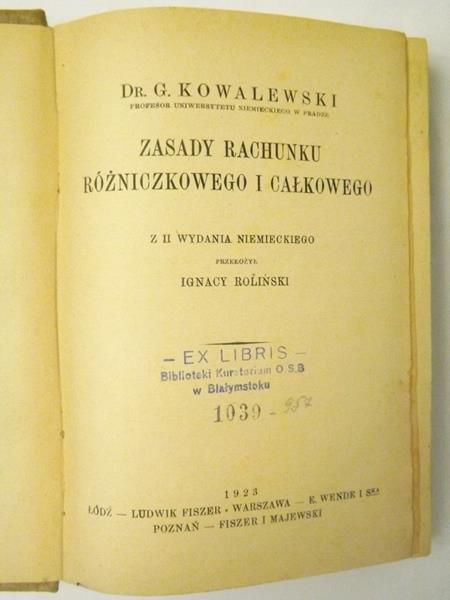 Zasady rachunku różniczkowego i całkowego, 1923 r.