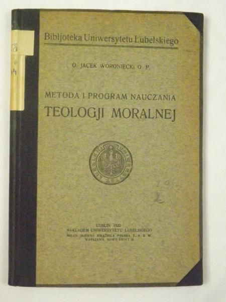 Metoda i program nauczania teologji moralnej, 1922 r.