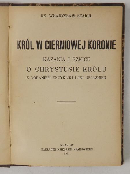 Król w cierniowej koronie, 1926 r.