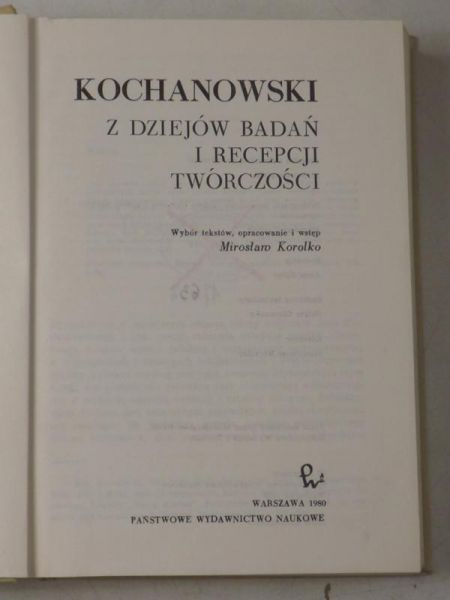 Kochanowski: Z dziejów badań i recepcji twórczości