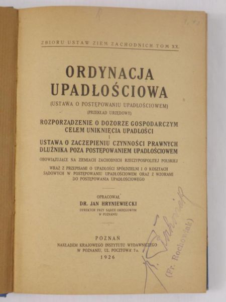 Ordynacja Upadłościowa, 1926 r.