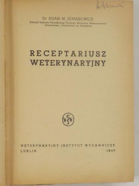 Receptariusz weterynaryjny, 1947 r.