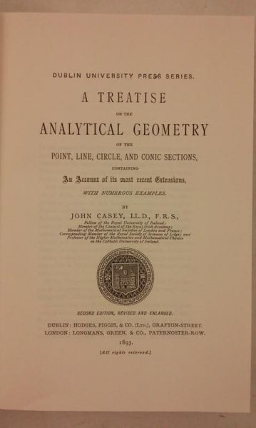 A Treatise on the Analytical Geometry of the Point, Line, Circle and Conic Sections, Reprint z 1893 r.