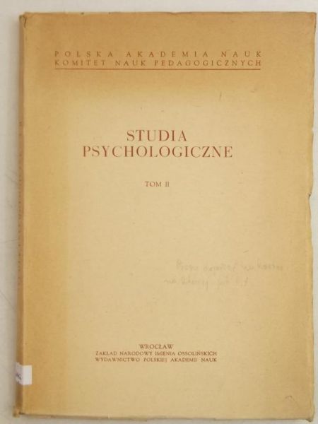 Studia psychologiczne, Tom II