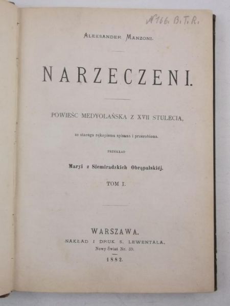 Narzeczeni, Tom I, 1882 r.