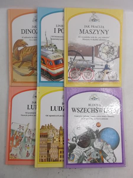 Albumy: Jak żyli ludzie / Dzieje ludzkości / Budowa wszechświata / Jak żyły dinozaury / Linie kolejowe i pociągi / Jak pracują maszyny
