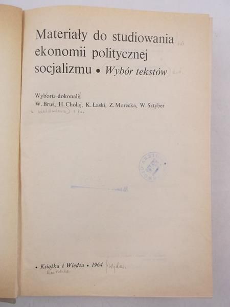 n. - Materały do studowana ekonom poltycznej socjalzmu. Wybór tekstów