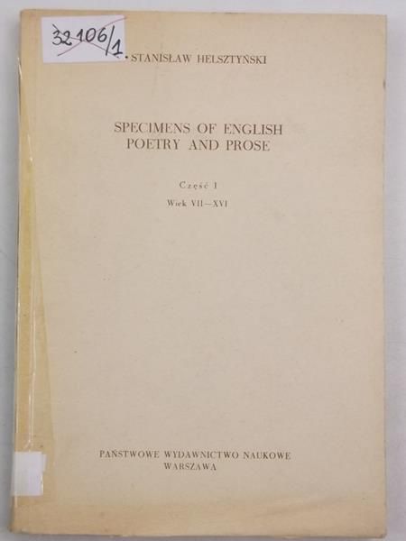 Specimens of English Poetry and Prose, cz. 1