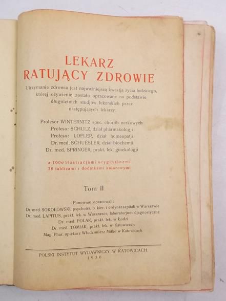 Sokołowski,   - Lekarz ratujący zdrowie, Tom II, 1930 r.