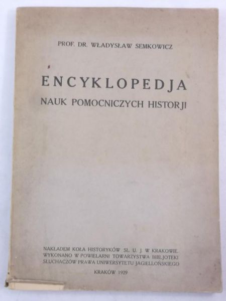 Encyklopedja nauk pomocniczych historji, 1929 r.